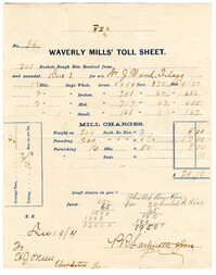 Waverly Mills Toll Sheet