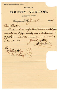 Letter from County Auditor William Dorrill to Dr. Flagg, January 8, 1904.