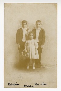 Postcard of Edwin, Milton, and Mary Pearlstine in Formal Attire as Children
