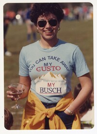Photo of Woman Wearing Busch-Branded T-Shirt