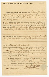 Bill of Sale for Five Enslaved Persons from Joseph W. Allston to Robert F.W. Allston, 1830