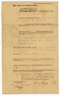 Bill of Sale for the Enslaved Woman Lavinia and her Child Catharina from Elias Horry to Adeline Petigru, 1832