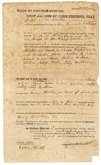 Bill of Sale for Seven Enslaved Persons from Robert F.W. Allston to Mary Allston, 1836