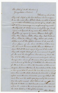 Bill of Sale for the Enslaved Woman Bina and her Child Isabel from Ann Allston Tucker to Robert F.W. Allston, 1854