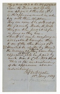 Copy of Statement for the Enslaved Persons Tom and Mary to be Added to Lot No. 1, 1859