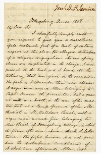 Letter from D.F. Jamison on a Trial Over a Religious Disturbance from Enslaved Persons, 1858