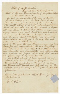 Bill of Sale for the Enslaved Man Adam from Thomas Hemingway to Robert F.W. Allston, 1856