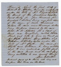 Receipt of Payment for Benjamin Allston Under the Will of Mrs. Elizabeth Blythe, 1858
