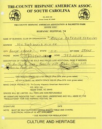 Formulario de inscripción para vendedores del Festival Hispano '94 /  Hispanic Festival '94 Vendors Registration Form