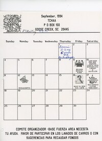 Calendario del mes de septiembre de 1994 / September 1994 Calendar