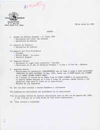 Agenda de la junta del 18 de julio de 1994 de la organización Tri-County Hispanic American Association / Tri-County Hispanic Association Board Meeting Agenda, 18 July 1994