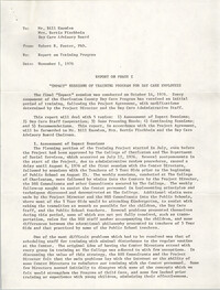 Report from Robert R. Foster to Bill Knowles, Bertie Fischbein, and the Day Care Advisory Board, November 1, 1976