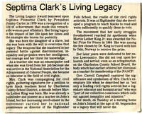 Newspaper Article, Septima Clark's Living Legacy
