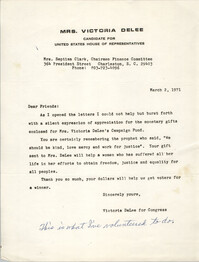 Letter from Victoria DeLee to Septima P. Clark, March 2, 1971
