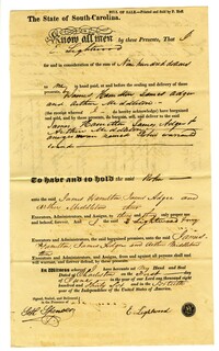 Bill of Sale for the Enslaved Woman Robin from E. Lightwood to James Adger, James Hamilton, and Arthur Middleton, 1836