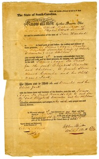 Bill of Sale for the Enslaved Woman Cornelia and her Son Jack from Stephen Elliot to James Adger, 1830