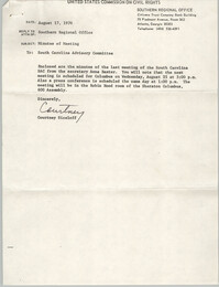 Memorandum from Courtney Siceloff to South Carolina Advisory Committee, August 17, 1976