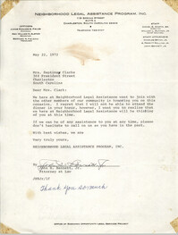 Letter from John H. Bennett, Jr. to Septima P. Clark, May 22, 1972