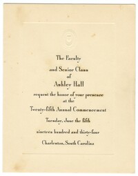 Ashley Hall Commencement Ceremony Invitation, June 5, 1934