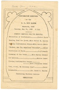 KKBE Confirmation Exercises Program, May 30, 1933