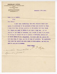Letter to Captain C.G. Ducker from Tristam T. Hyde, December 17th, 1910