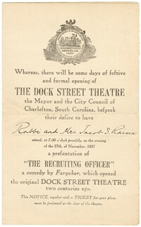 Invitation to the Reopening of the Dock Street Theater