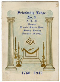 Program for a Freemason Banquet Held by Friendship Lodge No. 9 at the Francis Marion Hotel