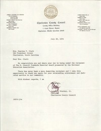 Letter from James A. Stuckey to Septima P. Clark, July 20, 1976