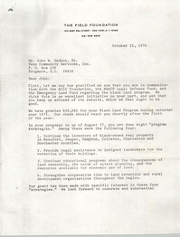 Letter from Leslie W. Dunbar to John W. Gadson, Sr., October 25, 1974
