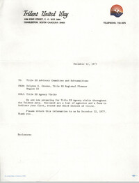Memorandum from Dolores S. Greene to Title XX Advisory Committee and Subcommittees, Trident United Way, December 12, 1977