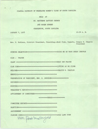Coastal District of Federated Women's Clubs of South Carolina Program, January 7, 1978