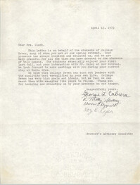 Letter from Provost's Advisory Committee to Septima P. Clark, April 15, 1973