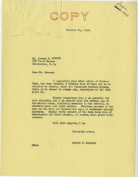 Teenage Draft: A letter from Joseph D. Green (Charleston, S.C.) to Senator Burnet R. Maybank, October 23, 1942