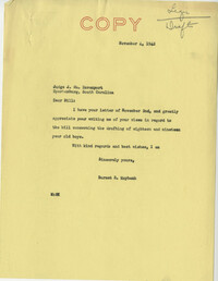 Teenage Draft: Correspondence between Judge J. William Davenport (Spartanburg, S.C.) to Senator Burnet R. Maybank, November 2, 1942