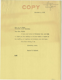 Teenage Draft: Correspondence between P. C. Poole (Woodruff, S.C.) to Senator Burnet R. Maybank, November 2, 1942