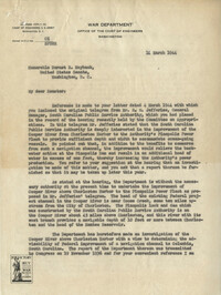 Santee-Cooper: Letter from General Eugene Reybold (Office of the Chief of Engineers of the War Department) to Senator Burnet R. Maybank, March 14, 1944