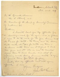 Letter from John McEuire to the Township Commissioners, November 23, 1919