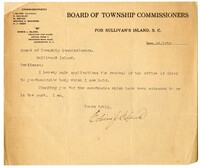 Letter from Town Clerk Edwin J. Blank to Township Commissioners,  December 3, 1916