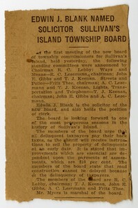 Newspaper Clipping Announcing Edwin J. Blank as Sullivan's Island Solicitor