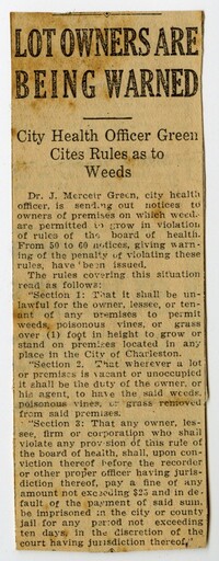 Newspaper Clipping Regarding City Rules about Weeds