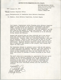Memorandum from Bobby D. Doctor to State Advisory Committee members, Southern Region, United States Commission on Civil Rights, January 19, 1978