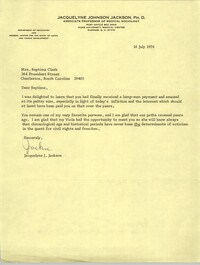 Letter from Jaquelyne J. Jackson to Septima P. Clark, July 16, 1976