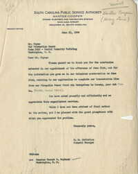 Santee-Cooper: Letter from Richard M. Jefferies (General Counsel of the South Carolina Public Service Authority) to Mr. Noyes (War Production Board), June 23, 1944