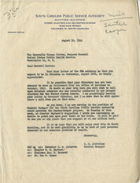 Santee-Cooper: Letter from Richard M. Jefferies (General Counsel of the South Carolina Public Service Authority) to Thomas Parran (U.S. Surgeon General), August 10, 1944
