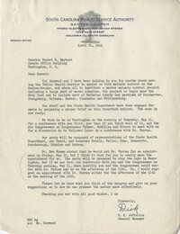 Santee-Cooper: Correspondence between Richard M. Jefferies (General Manager of the South Carolina Public Service Authority) and Senator Burnet R. Maybank, April 21, 1944