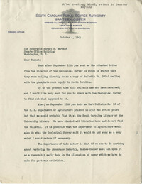 Santee-Cooper: Correspondence between W. E. Wrather (U.S. Department of the Interior) and Senator Burnet R. Maybank, October 5, 1944