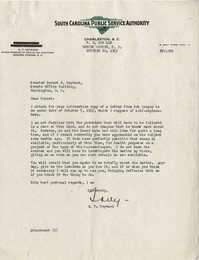 Santee-Cooper: Correspondence between E. Tolly Heyward (Director of Health and Sanitation, South Carolina Public Service Authority) and Senator Burnet R. Maybank, October 20, 1943