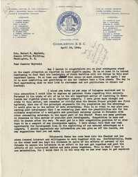 Santee-Cooper: Letter from J. Dougal Bissell to Senator Burnet R. Maybank, April 14, 1944