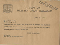 Santee-Cooper: Correspondence between John S. Cartor and Senator Burnet R. Maybank, April 18, 1944