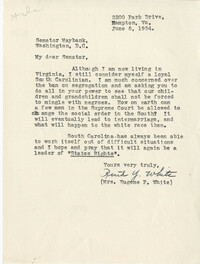 Segregation: Letter from Ruth Y. White to Senator Burnet R. Maybank, June 8, 1954